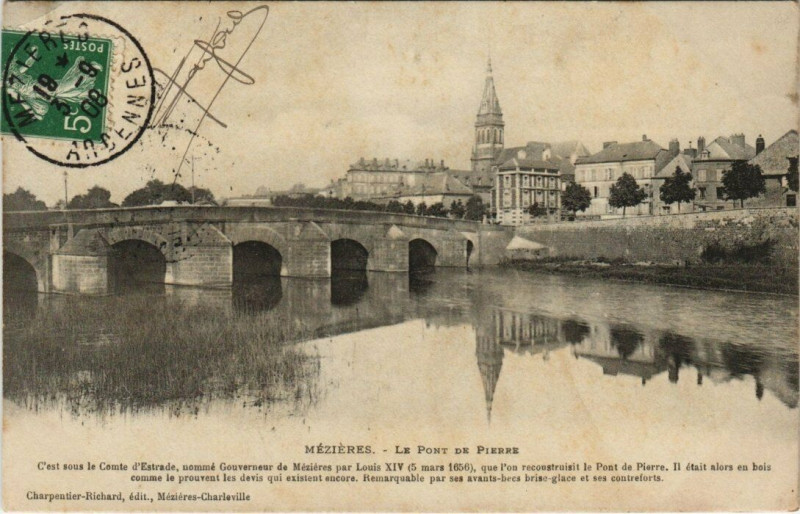 Carte postale ancienne Mezieres - Le pont de pierre
