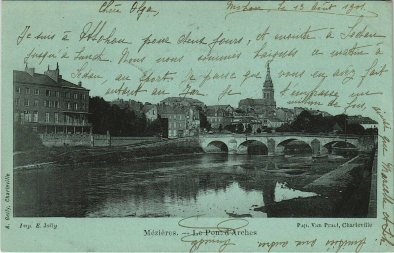 Carte postale ancienne Mezieres - Le pont d'arches
