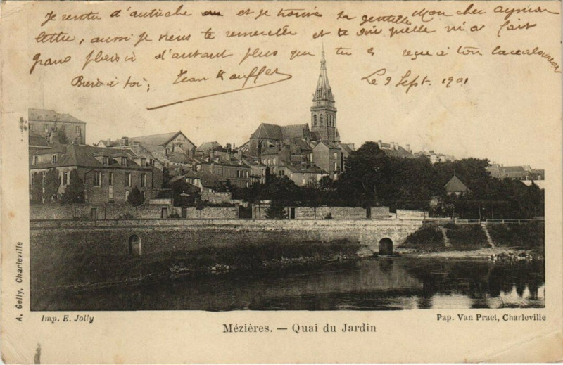 Carte postale ancienne Mezieres - Quai du jardin