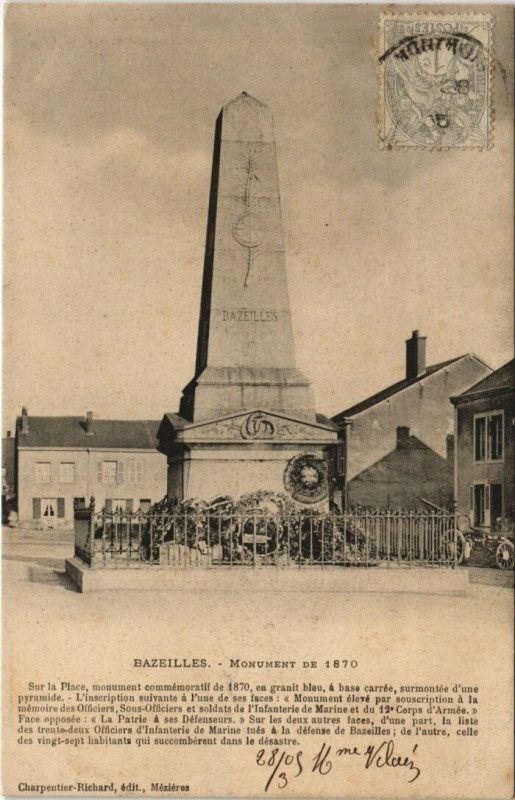 Carte postale ancienne Bazeilles - Monument de à Bazeilles