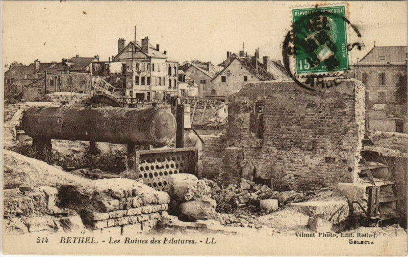 Carte postale ancienne Rethel - Les Ruines des Filatuers à Rethel