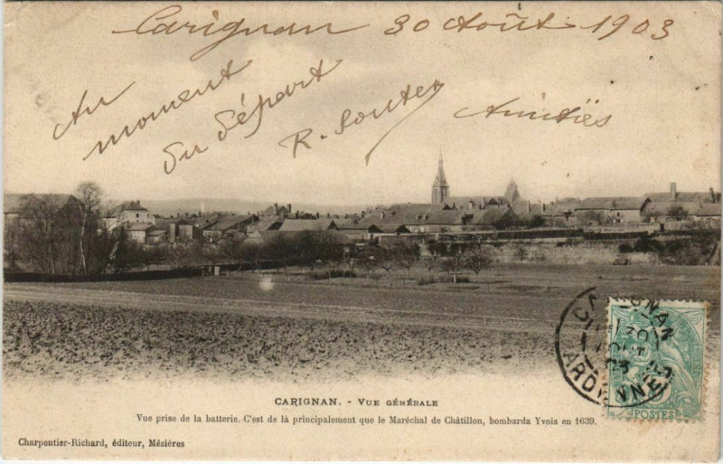 Carte postale ancienne Carignan - Vue générale à Carignan