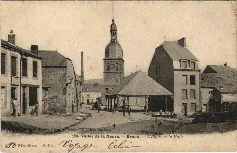 Carte postale ancienne Braux - L'Eglise et la Halle