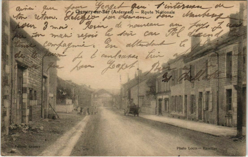 Carte postale ancienne Chemery-sur-Bar - Route Nationale