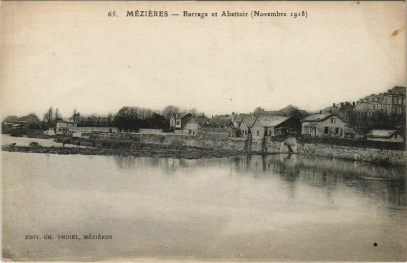 Carte postale ancienne Mezieres - Barrage et Abattoir