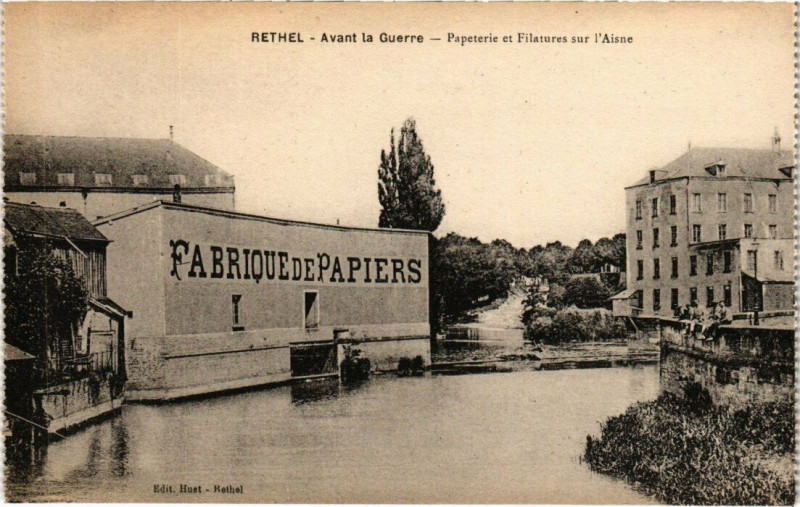 Carte postale ancienne Rethel - Aprés la Guerre - Papeterie et Filatures sur l'Aisne à Rethel