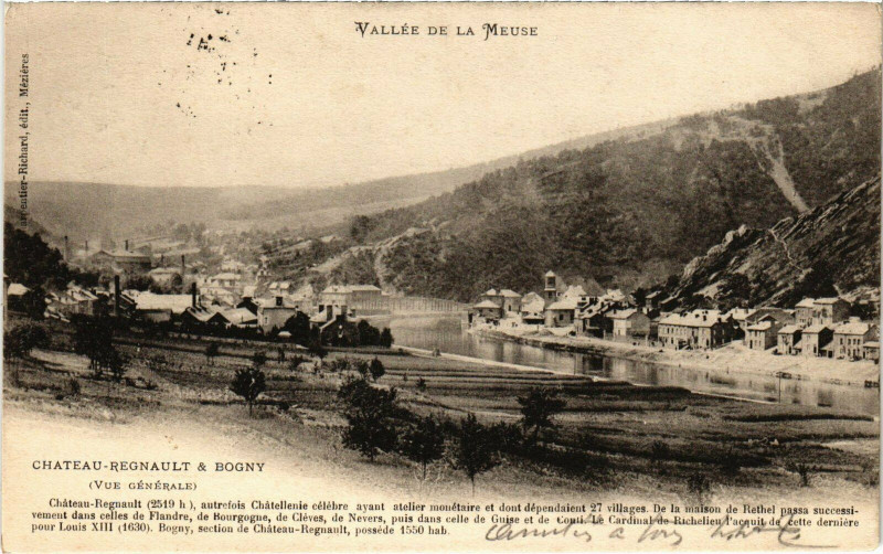 Carte postale ancienne Vallée de la Meuse - Chateau-Regnault & Bogny - Vue générale