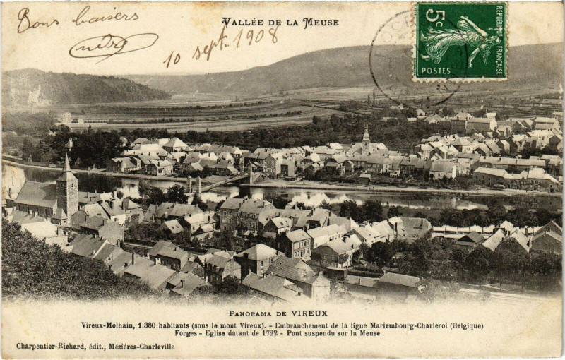 Carte postale ancienne Vallée de la Meuse - Panorama de Vireux