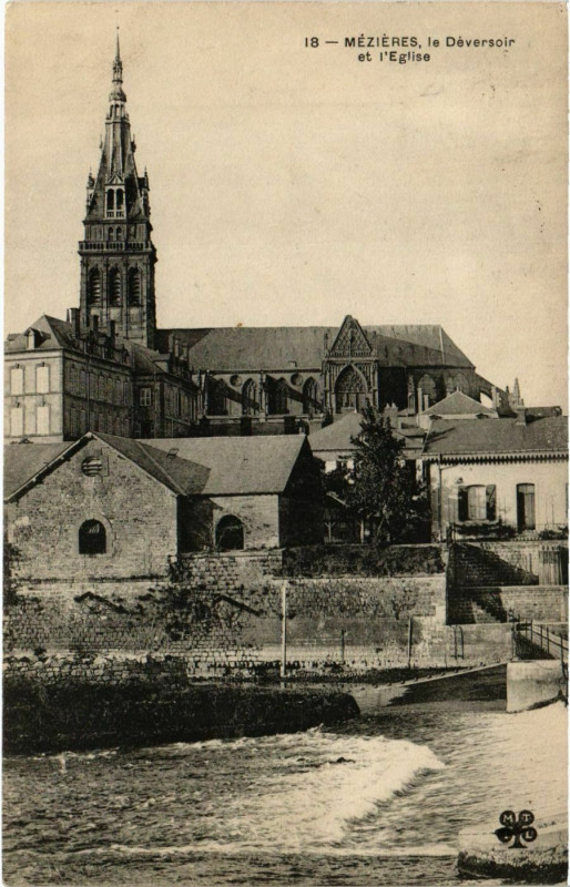 Carte postale ancienne Méziéres Déversoir et l'Eglise