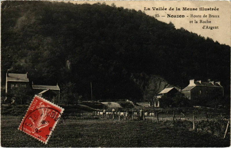 Carte postale ancienne Nouzon Route de Braux et la Roche d'Argent