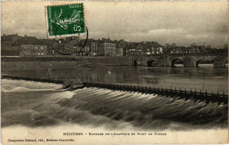 Carte postale ancienne Méziéres Barrage de l'Abattoir