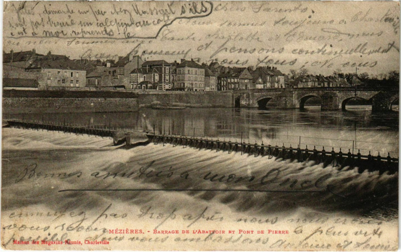Carte postale ancienne Méziéres Barrage de L'Abattoir