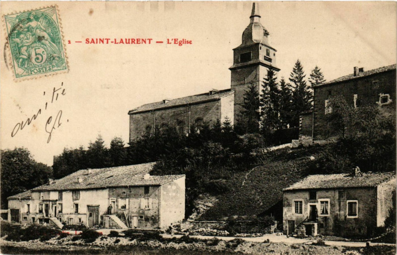 Carte postale ancienne Saint-Laurent - L'Eglise à Saint-Laurent