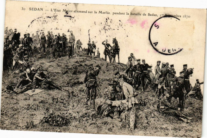 Carte postale ancienne Sedan - L'Etat Major allemand sur la Marfée à Sedan