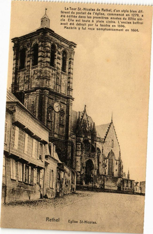 Carte postale ancienne Rethel - Eglise Saint-Nicolas à Rethel