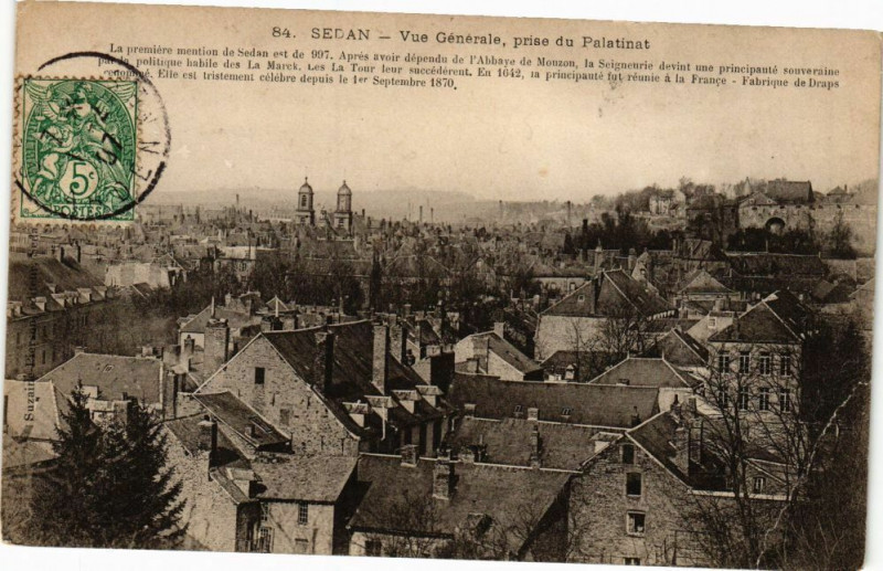 Carte postale ancienne Sedan - Vue générale, prise du Patinat à Sedan