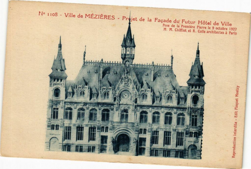 Carte postale ancienne Ville de Mezieres - Project de la Facade du Futur Hotel de Ville