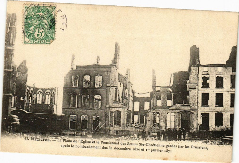 Carte postale ancienne Mezieres - La Place de l'Eglise et le Pensionnat des Scoeurs ..