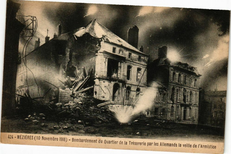 Carte postale ancienne Mezieres (10 Novembre 1918) - Bombardement du Quartier de la ..