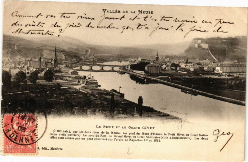 Carte postale ancienne Vallée de la Meuse - Le Petit et le Grand Givet à Givet