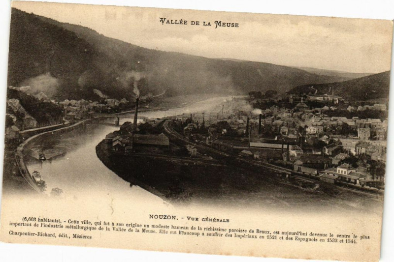 Carte postale ancienne Vallée de la Meuse - Nouzon - Vue Générale