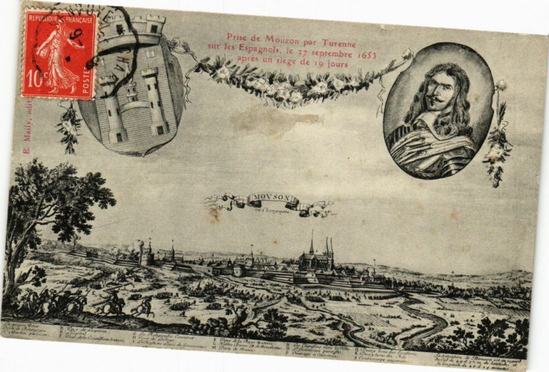 Carte postale ancienne Prise de Mouzon par Turenne sur les Espagnols,le27 septembre 1653 à Mouzon