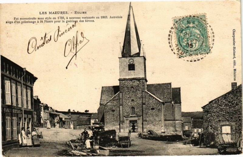 Carte postale ancienne Les Mazures Eglise Fut reconstruite sous style en 1793,a nouveau aux Mazures
