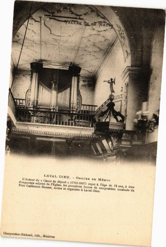 Carte postale ancienne Laval-Dieu Orgue de Mérul L'Auteur de Chant de départ (1763-1817)