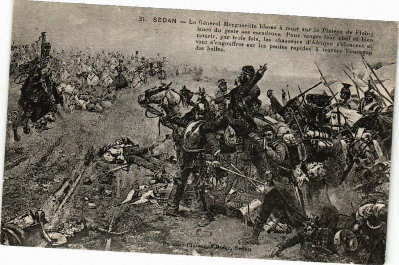 Carte postale ancienne Sedan - Le Général Marguerite blessé a mort sur le Platean de .. à Sedan