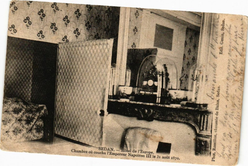 Carte postale ancienne Sedan Hotel de l'Europe Chambre ou coucha l'empereur Napoléon.. à Sedan