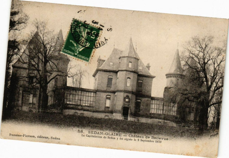 Carte postale ancienne Sedan Glaire Chateaude Bellevue La Capitulation de Sedan y fut à Sedan