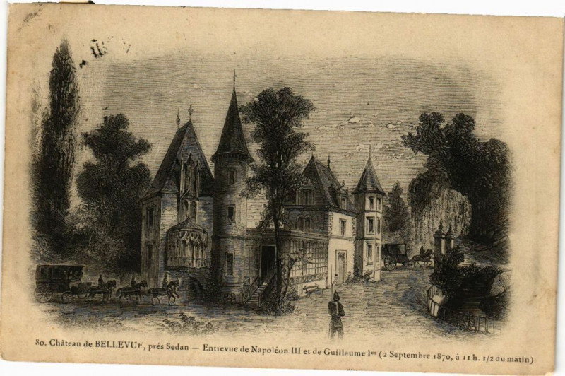 Carte postale ancienne Chateau de Bellevue,prés Sedan - Entrevne de Napoléon Iii et de .. à Sedan