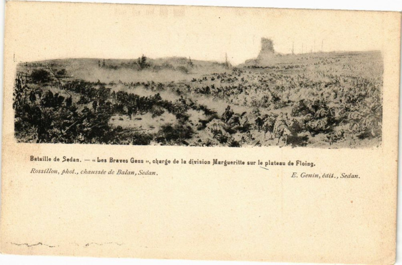 Carte postale ancienne Bataille de Sedan Les Braves Gens charge de la division Marguerit à Sedan