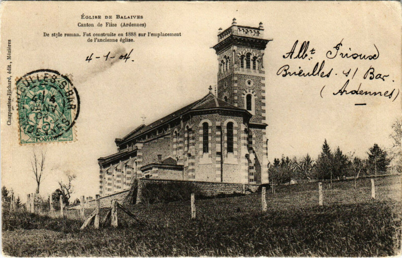 Carte postale ancienne Eglise de Balaives - Canton de Filize