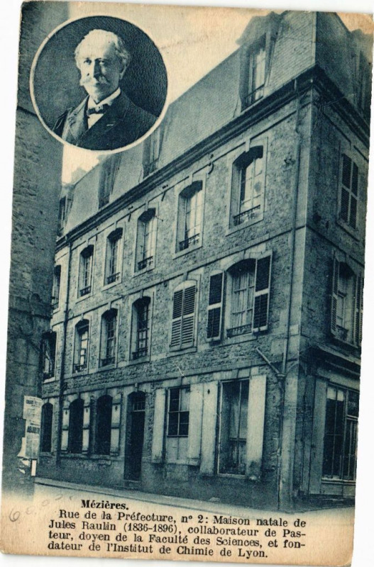 Carte postale ancienne Mezieres - Rue de la Préfecture, Maison natale de Jules Raudin... à Son