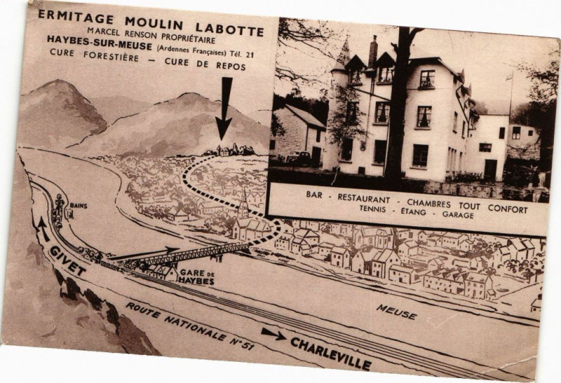 Carte postale ancienne Ermitage Moulin Labotte - Marcel Renson propriétaire à Aire