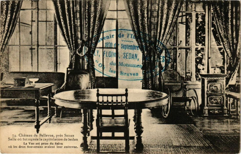 Carte postale ancienne Chateau de Bellevue prés Sedan Salle ou fut signée la capitulation à Sedan