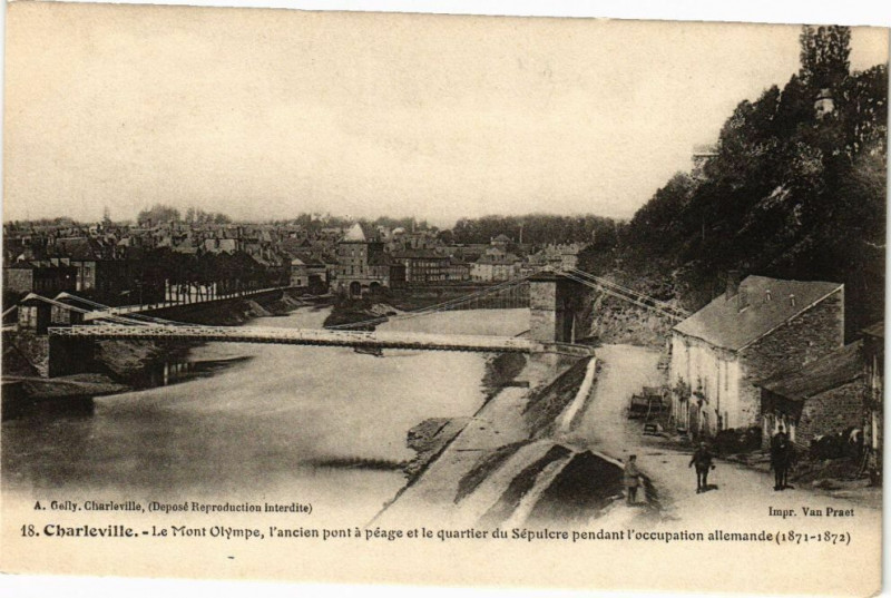 Carte postale ancienne Charleville - Le Mont Olympel'ancien pont a péage et le quartier .