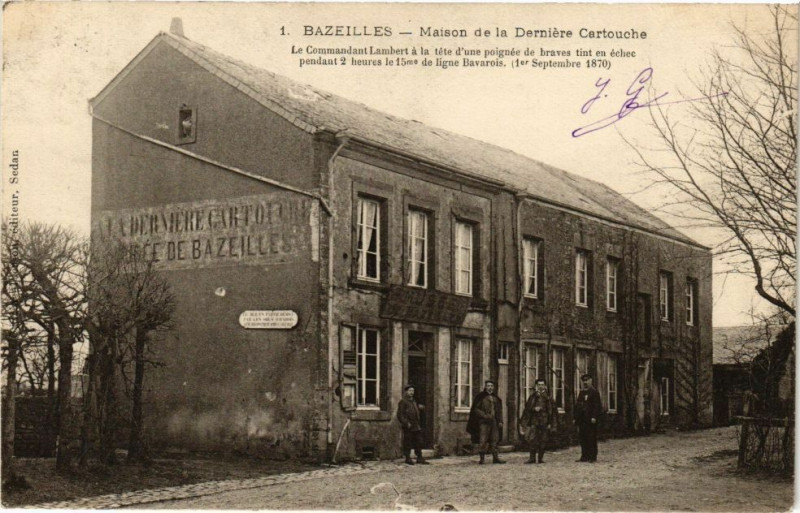Carte postale ancienne Bazeilles Maison de la Dermiere Cartouche Le Commandant Lambert à Bazeilles