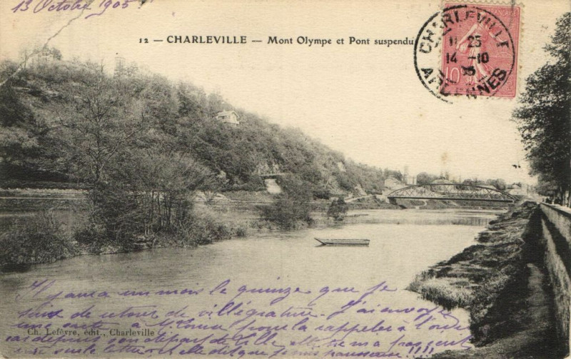 Carte postale ancienne Charleville - Mont Olympe et Pont suspendu