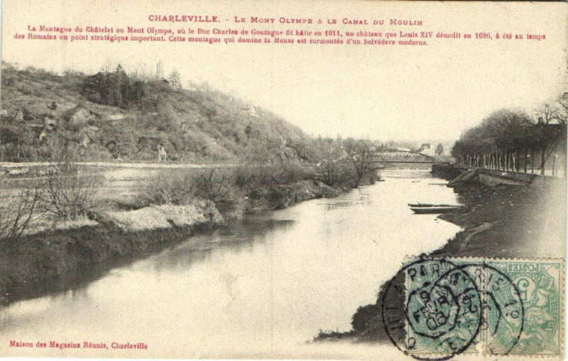 Carte postale ancienne Charleville - Le Mont Olympe a le Canal du Moulin
