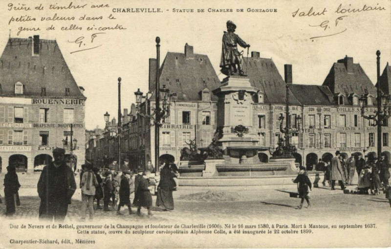 Carte postale ancienne Charleville - Statue de Charles de Gonzague