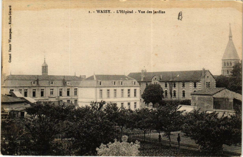Carte postale ancienne Wassy L'Hopital - Vue des jardins à Wassy