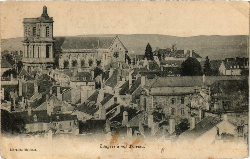 Carte postale ancienne Langres a vol d'oiseau à Langres