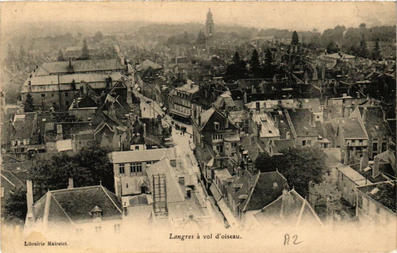 Carte postale ancienne Langres a vol d'oiseau à Langres
