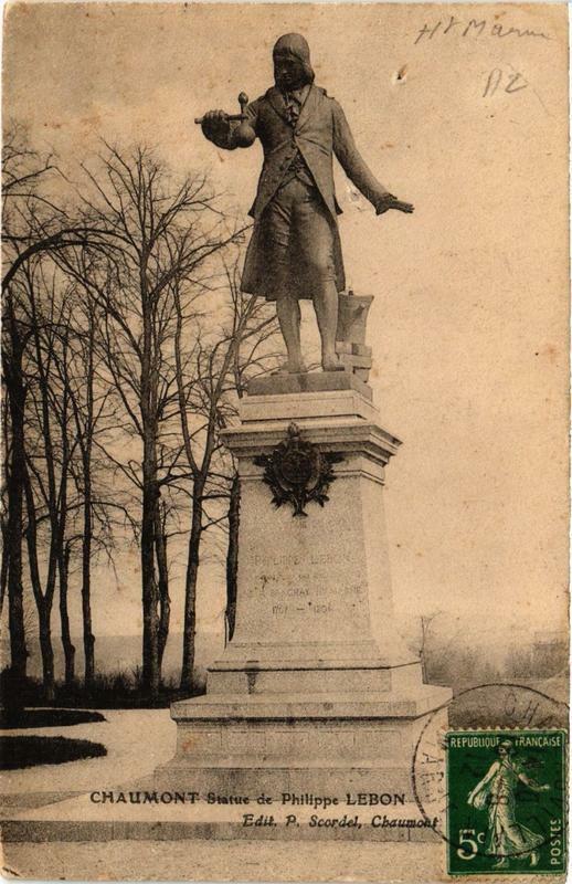 Carte postale ancienne Chaumont Statue de Philippe Lebon à Chaumont
