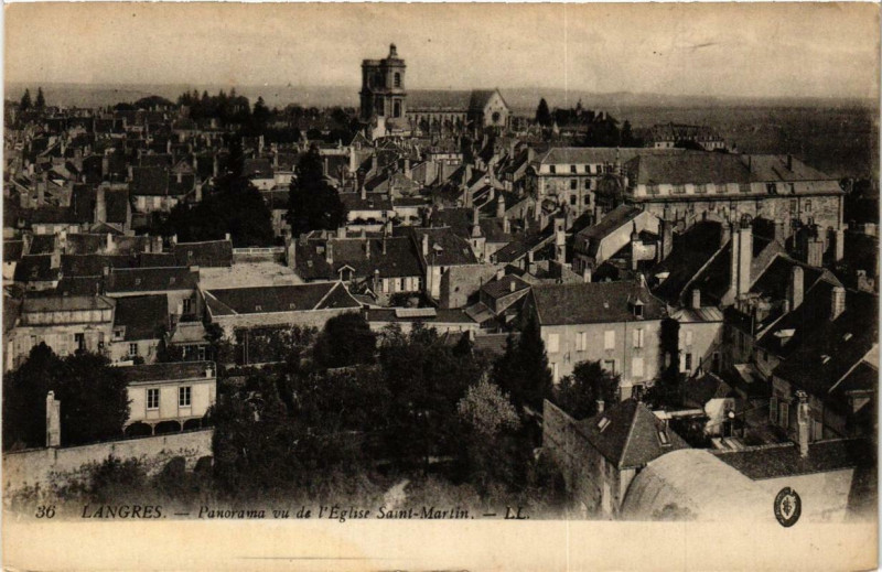 Carte postale ancienne Langres Panorama vu de Eglise Saint-Martin à Langres