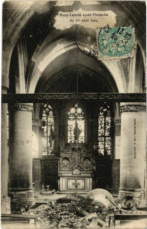 Carte postale ancienne Bussy-Lettrée apres l'incendie