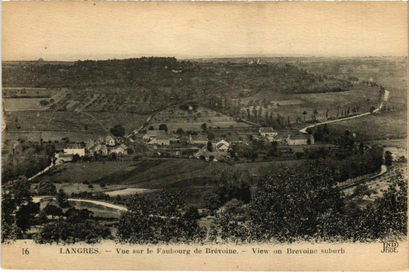 Carte postale ancienne Langres - Vue sur le FauBOURG de Brevoine à Langres