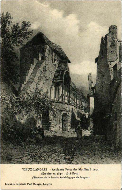 Carte postale ancienne Vieux-Langres - Ancienne Porte des Moulins à Langres